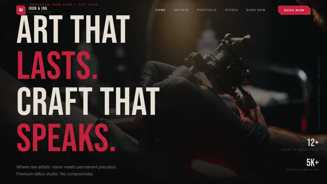 Iron & Ink Tattoo website screenshot